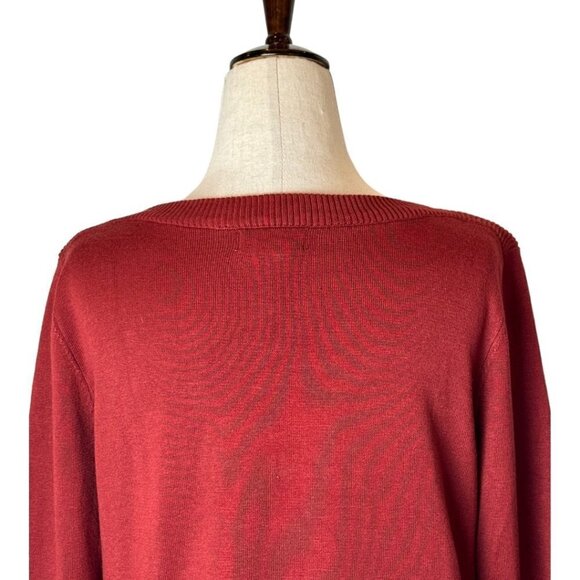 Adrienne Vittadini Sweater Womens S Rust Red Knit Boat Neck Ribbed Detail - Picture 4 of 10